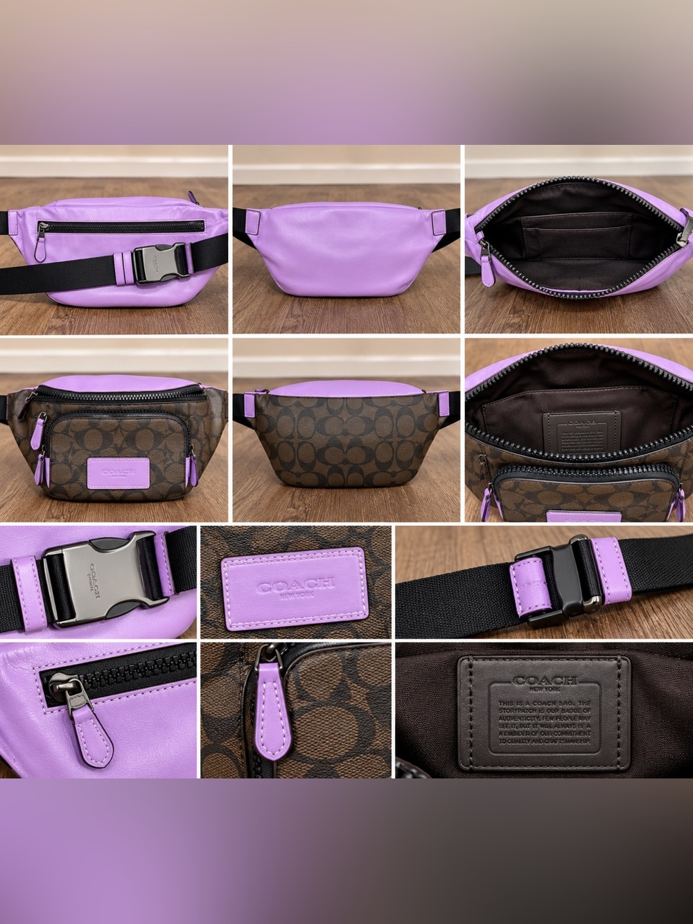 Coach Crossbody Belt Bag in Lavender and Chestnut Signature Canvas